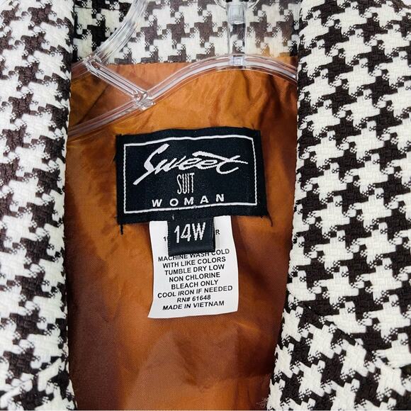 NEW Vintage brown cream houndstooth check button preppy office blazer 14W - Picture 5 of 8